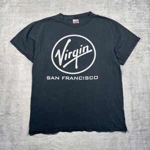 Virgin Records Shirt Mens Medium Black Vintage Y2K Distressed San Francisco